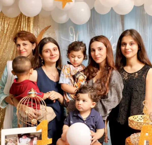 A family picture of Saba Saleem Khan with her mother and both sisters.